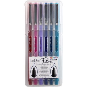 Uchida Le Ensemble de stylos Flex, pinceau, couleurs d'encre assorties, paquet de 6