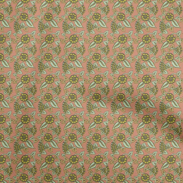 oneOone Georgette Viscose Light Peach Fabric Kalamkari Sewing Material Print Fabric By The Yard 42 Inch Wide