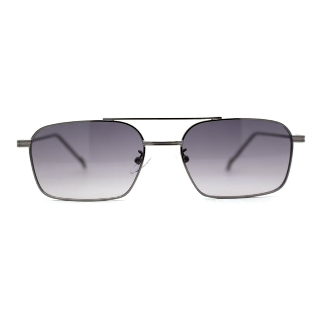 Mens Old School Double Bridge Narrow Rectangle Metal Rim Sunglasses Gunmetal Smoke