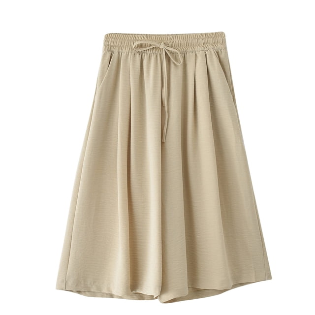 Timegard Wide Leg Pants for Women Capris Elastic High Waisted Drawstring Casual Loose Cropped Pants