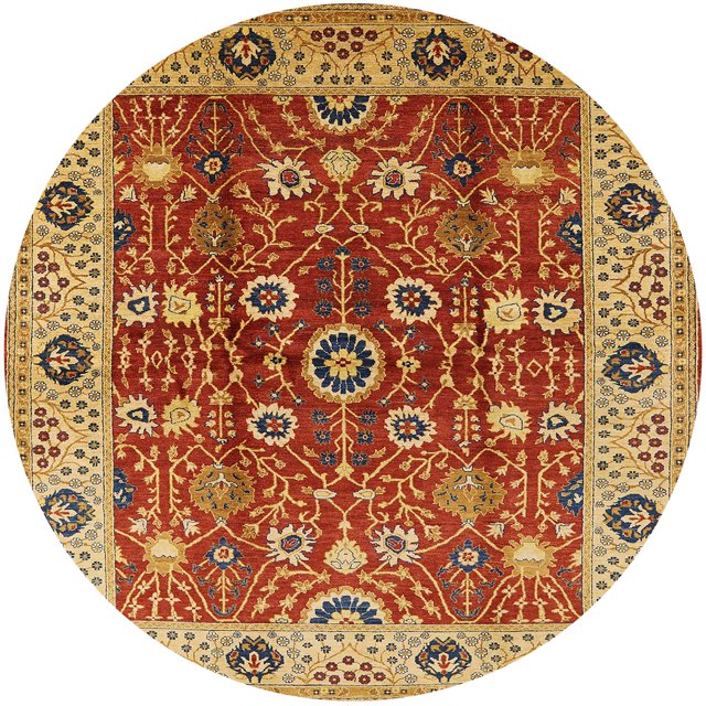 Ahgly Company Indoor Round Mid-Century Modern Red Oriental Area Rugs, 5' Round