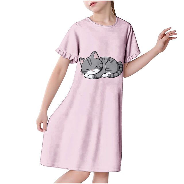 RXIRUCGD 2025 Vêtements d'Été pour Enfants 3-12 Ans Mode pour Enfants Pyjama Imprimé de Rêve Nuisette Mi-Mollet