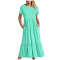 thumbnail image 1 of Penkiiy Robes Maxi pour Femmes 2024 Décontractées d'Été à Manches Courtes, Robe d'Été Ample Plissée à Étages Fluide de Plage avec Poches 2TG Vert Menthe, 1 of 5