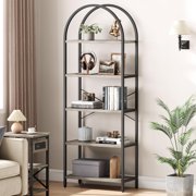 Ourlova Arched Bookshelf 5 Tier Bookcase Display Racks Tall Bookshelves Modern Storage Rack Shelf Large Wood Book Shelf for Bedroom/Living Room/Home/Office - Gray