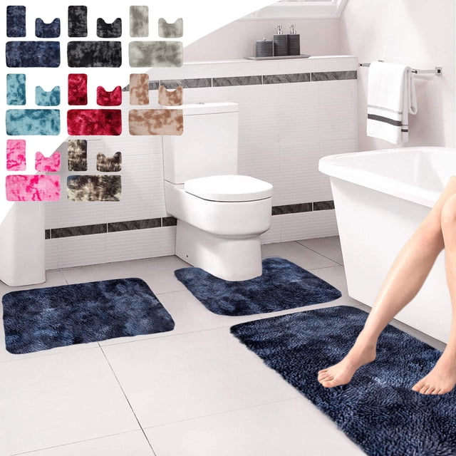 Boovnll Bathroom Rugs 3 Pcs Set Tie Dye Absorbent Soft Plush Bath Mat Non-Slip Backing Quickly Dry Thicken Washable for Bathroom Kitchen Swimming Pool Bath Mats for Bathroom