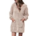 thumbnail image 1 of TJAZFJPA Petite Robe Noire pour Femmes Robe Décontractée Unie à Capuche Ample avec Fermeture Éclair Poche Chandail Col en V Robe Chandail en Molleton Mini Robe de Maternité, 1 of 5