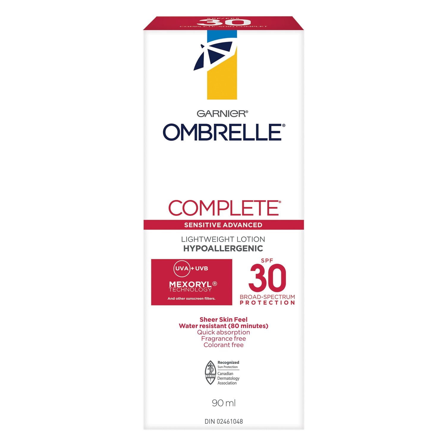 Garnier Ombrelle Complete Dry Touch Écran solaire Complete Dry Touch FPS 30, visage et le corps, peaux sensibles, résistant à l'eau, non gras, hypoallergénique, haute protection à large spectre UVA/UV