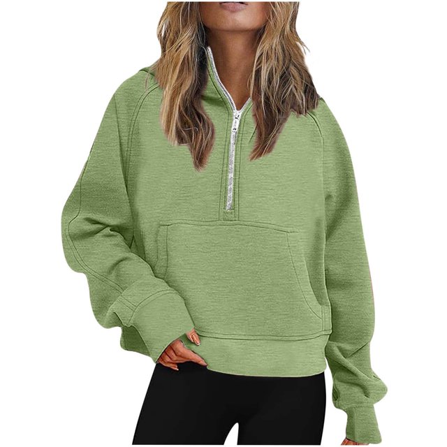 Half Zip Sweatshirt Women Plus Size Fleece Cropped Hoodies Pullover Fall Winter Warm Tops