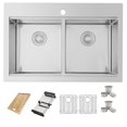 thumbnail image 2 of Azuni Topmount 31 ¼" Stainless Steel Double Bowl Workstation Kitchen Sink with 6 Accessories C432L, 2 of 14