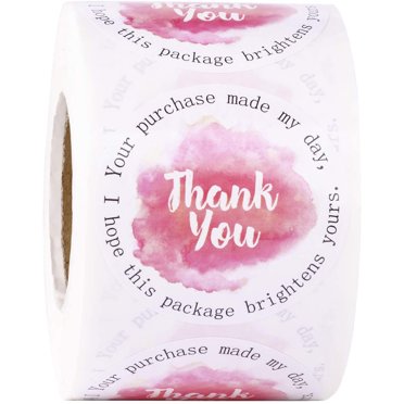 Rouleau d'Autocollants Merci Rose et Blanc 1,5 Pouces 500 Unités en un Seul Ensemble « Votre Achat A Fait Ma Journée. J'Espère Que Cet Emballage Illumine le Vôtre. » pour Boîte-Cadeau Décor Emballage Décor et Scellage