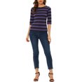 thumbnail image 2 of INSPIRE CHIC Hauts pour Femmes Non Doublés Col Rond Manches au Coude Coupe Ajustée T-Shirt Décontracté S Noir Violet, 2 of 6
