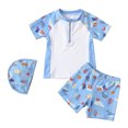 thumbnail image 1 of Hiiyo Boys Swimwear Set Cartoon Print Rash Guard Shorts Swim Cap 3-Piece Swimsuit, 1 of 8