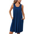 thumbnail image 1 of Dvkptbk Robe d'Été de Plage pour Femme 2024 Décontractée à Col Rond à Manches Courtes Robe Débardeur Mini Robes Fluide à Volants Boho Robe Soleil avec Poches P-2TG, 1 of 7