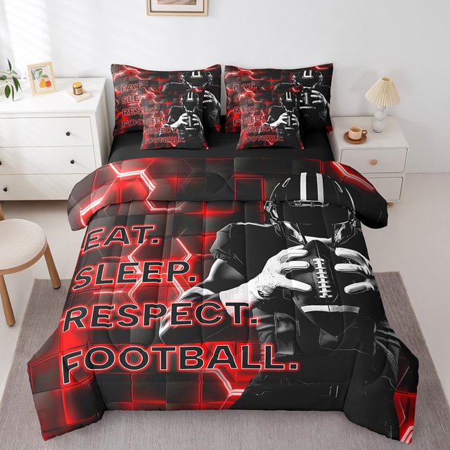 Erosebridal Modern Football Bed in a Bag Full size, Neon Geometry Bed Set, Rugby Sports Decor, Reversible 7pcs