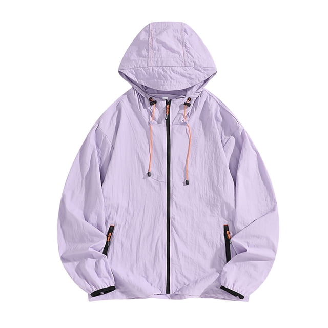 Maqroz Veste de Soleil pour Homme UPF 50++ à Capuche à Fermeture Éclair Intégrale Protection UV SPF Rafraîchissante Légère avec Poches Été Ajustable Séchage Rapide Veste de Sport de Piste Randonnée Pêche Plein Air Violet P