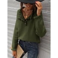 thumbnail image 4 of Women Sweaters Fall Winter Clothes Long Sleeve Button Up Ruffle Crew Neck Casual Knitted Pullover Tops Olive Green L, 4 of 8