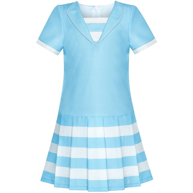 Robe Fille Bleue à Manches Courtes Jupe Plissée Uniforme Scolaire 7 Ans