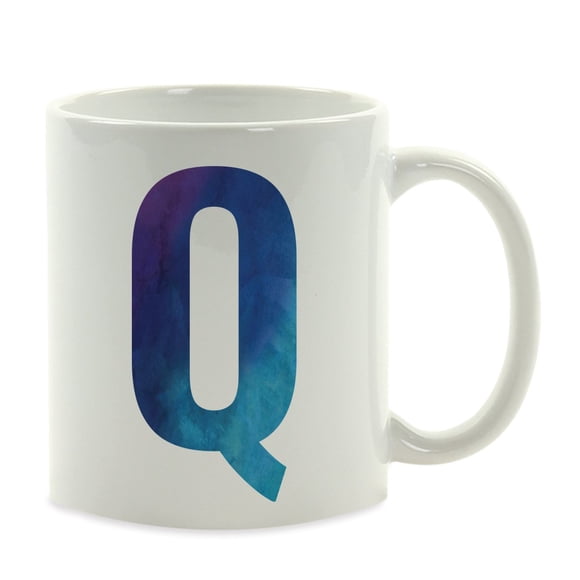 Andaz Press Coffee Mug, Blue Purple Watercolor Monogram Letter Q, 1-Pack, Mom Dad Grandma Grandpa Birthday Christmas Ideas