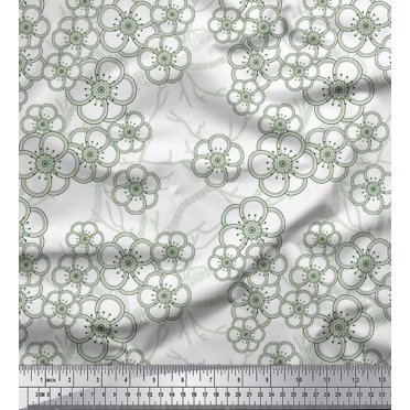 Soimoi Green Rayon Fabric Artistic Floral Decor Fabric Printed Yard 42 Inch Wide