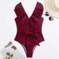 thumbnail image 2 of Women's Bikini Swimsuit Ruffles Two Pieces Bikini Set, Red Wine L, 2 of 5