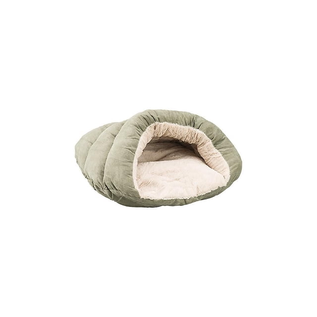 Ethical Pets Sleep Zone 22 Pouces Petite Grotte Câline pour Chien et Chat, Lit pour Animal avec Extérieur en Velours Côtelé Vert olive et Intérieur en Peluche Crème, Conçu comme une Grotte Douillette pour les Petits Animaux Offrant Confort et Sécurité, Convient Aussi comme une Retraite Silencieuse.