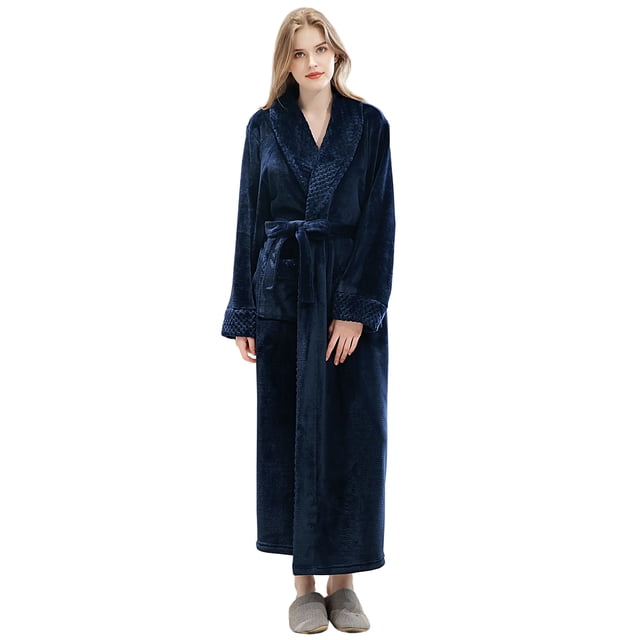 Womens Long Robe Soft Fleece Fluffy Plush Bathrobe Ladies Winter Warm Housecoat