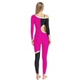 thumbnail image 2 of Raenseen Womens' Long Sleeve Unitard Gymnastics Ballet Dance Bodysuit Metallic Color Block Jumpsuit HotPink XXL, 2 of 5