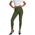thumbnail image 3 of Women's Stretch Jeggings with Front Pockets Mid Rise Skinny High Waisted Tummy Control Faux Jeans Pants Plus Size Army Green Pant,Size S-3XL, 3 of 10