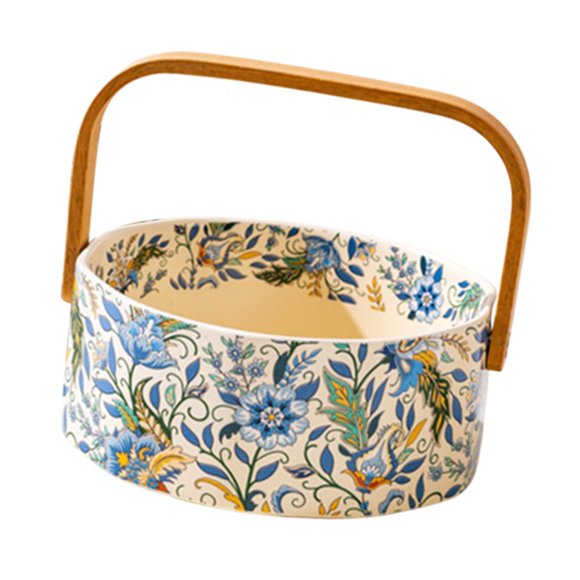 veasfak Fruit Basket Floral Pattern Home Decoration Ceramic Eay to Carry Vanity Tray beige
