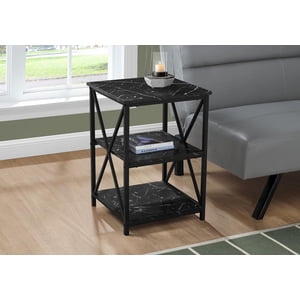 Monarch Specialties Accent Table, Side, End, Nightstand, Lamp, Living Room, Bedroom, Black Marble Look Laminate, Black Metal, Contemporary, Modern