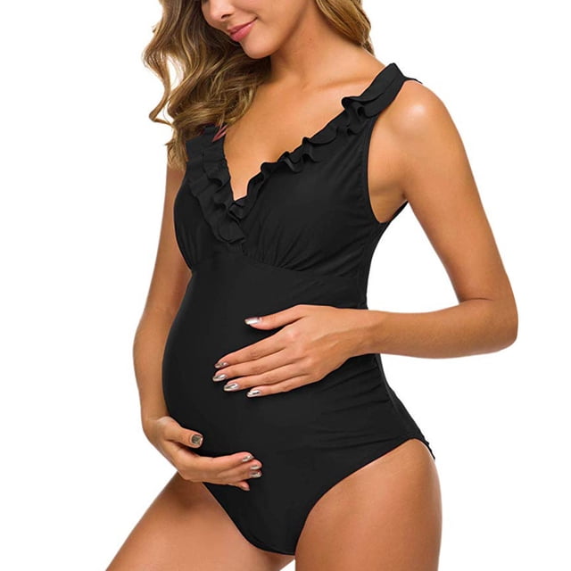 Maillots de Maternité à Volants, Maillot de Bain à Volants, Falbala, Décolleté en V Profond