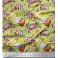 thumbnail image 1 of Soimoi Green Poly Georgette Fabric Crab,Shell & Coral Ocean Printed Fabric 1 Yard 52 Inch Wide, 1 of 3