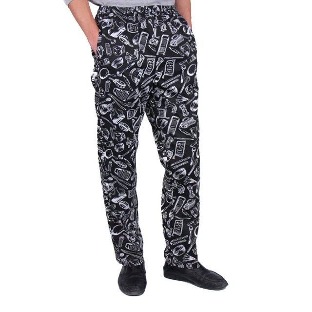 Men Stripe Plaid Chili Printed Hotel Restaurant Kitchen Chef Work Long Pants