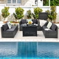 thumbnail image 3 of Patiojoy 9 PCS Rattan Dinning Set Wicker Sofa w/Propane Gas Fire Pit 60,000 Btu Heater, 3 of 10