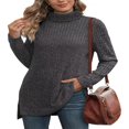 thumbnail image 1 of Haut à Col Roulé Côtelé pour Femmes - Chemise Basique à Manches Longues avec Fente Latérale, 1 of 5