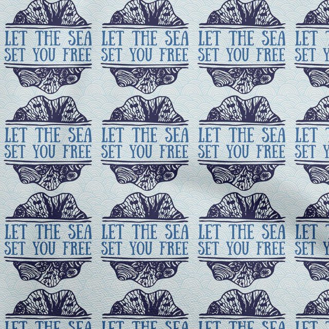 oneOone Polyester Spandex Medium Blue Fabric Ocean Text With Texture Sewing Material Print Fabric By The Yard 56 Inch Wide