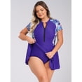 thumbnail image 4 of Yanarno Plus Size Swimdress for Woman Short Sleeve Zip Neck One Piece Athletic Rash Guard Swimwear Navy Blue XL, 4 of 7