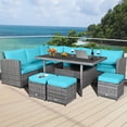 thumbnail image 1 of Gymax Ensemble de Conversation pour Terrasse en Rotin 7 Pcs, Ensemble de Canapé Sectionnel avec Coussins Turquoise, 1 of 10
