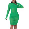 thumbnail image 2 of Kmbangi Female Solid Color O-Neck Long Sleeve See-Throught Dress+ Vest+ Shorts, 2 of 3