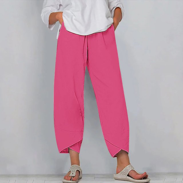 RXIRUCGD Women's Summer Comfortable Loose Wide Legged Fashion Solid Color Capris, Pink, Size: 5XL