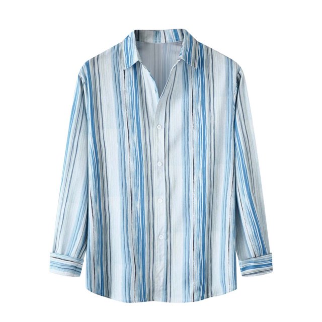 Chemise à Manches Longues pour Homme Mode Homme Automne Hiver Poche Latérale Simple Col Montant Chemise à Manches Longues Rayée Haut