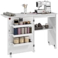thumbnail image 1 of HOMCOM Folding Sewing Table Mobile Sewing Machine Cabinet with Shelf White, 1 of 10