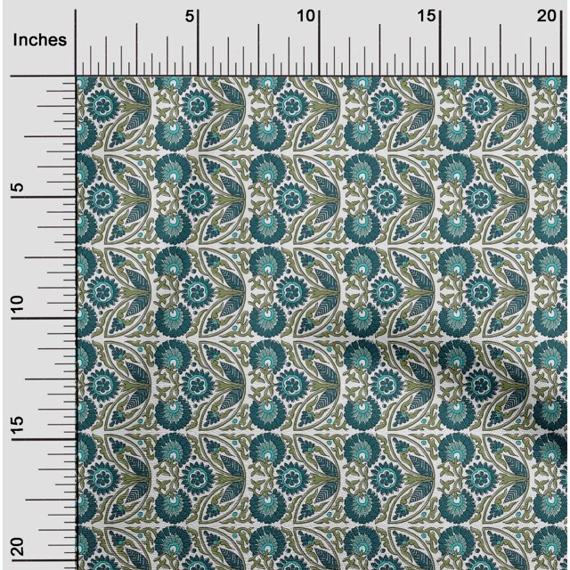oneOone Georgette Viscose Fabric Leaves & Floral Block Print Fabric BTY 42 Inch Wide