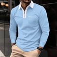 thumbnail image 1 of RXIRUCGD Men Solid Color Pocket Long Sleeves Flip Collar Fashion Golf Ball Shirt Tops, Light Blue, Size: XL, 1 of 6