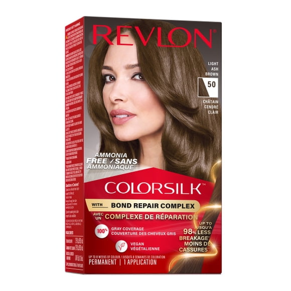 REVLON ColorSilk™ BOND REPAIR Permanent Hair Colour, 100% Gray Coverage, Ammonia Free Dye, Vegan Keratin, Light Ash Brown 1PK