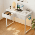 thumbnail image 1 of Pinmoco Writing Desk with 2 Fabric Drawers& Hanging Hook, 32 Inch Computer Desk Study Table Vanity Desk for Small Spaces, Home Office, White, 1 of 9