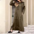 thumbnail image 1 of Fshaion Robe d'Été pour Femmes 2024 Grande Taille Col Rond Hiver Chaud Couleur Manches Longues avec Poches Robe Longue en Liquidation à Moins de 10!, 1 of 6