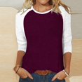 thumbnail image 1 of Birdeem T-Shirt Mode Femme Patchwork Imprimé Bloc de Couleur Manches 3/4 Blouse Col Rond Hauts Décontractés, 1 of 12