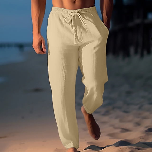 Pants for Men, Mens Fashion Drawstring Elastic Waist Solid Color Casual Length Pants