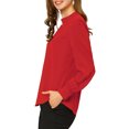 thumbnail image 4 of INSPIRE CHIC Women's Keyhole Stand Collar Pleated Back Button Blouse Tops, 4 of 6